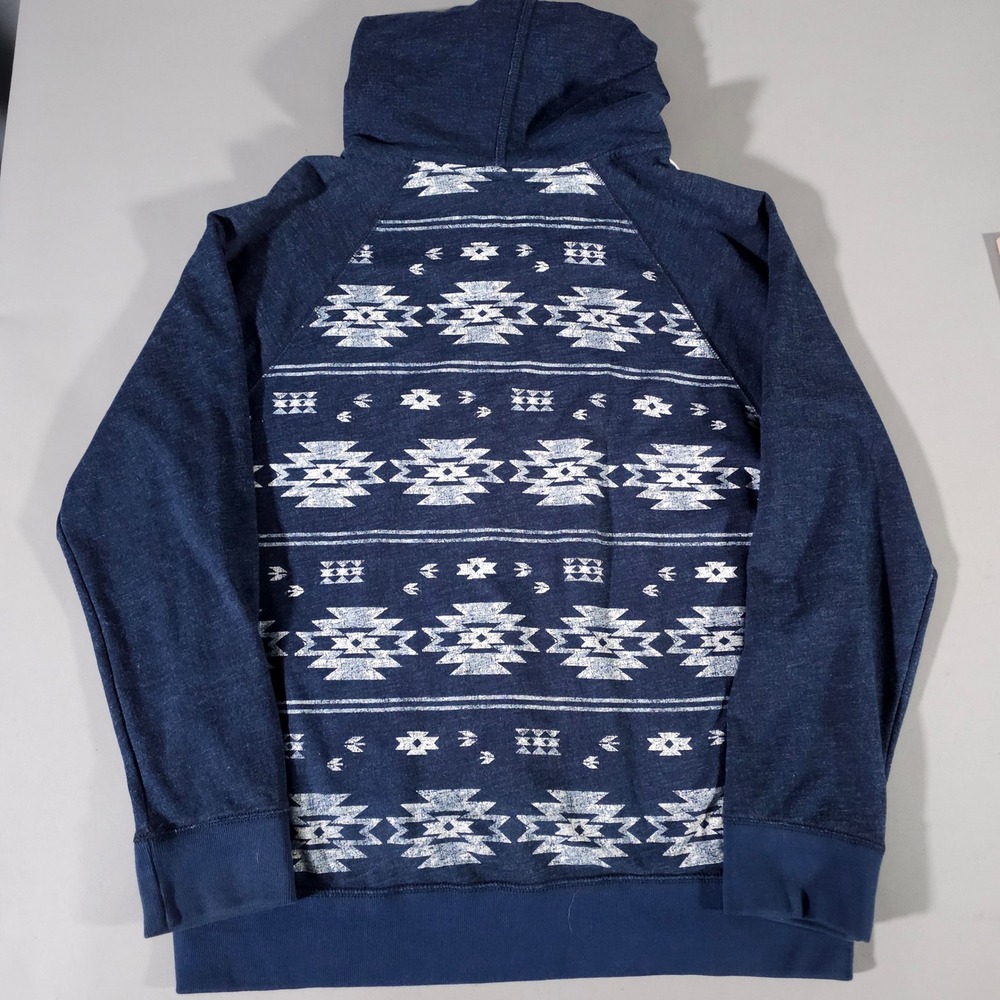 American Eagle Hoodie Mens Large Blue Southwestern Tribal Print Pullover Fleece - Picture 6 of 6